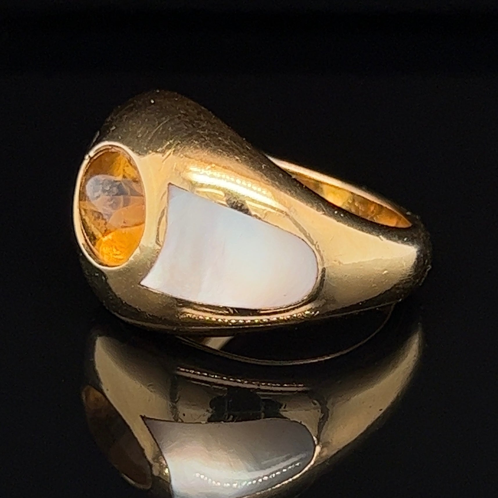 Citrine & Mother of Pearl Gold Dome Cocktail Ring by Mauboussin, Pairs - Wildsmith Jewellery Rings