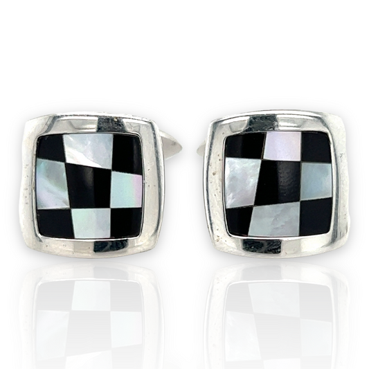 Onyx & Mother of Pearl Chequered Cufflinks - Wildsmith Jewellery Cufflinks