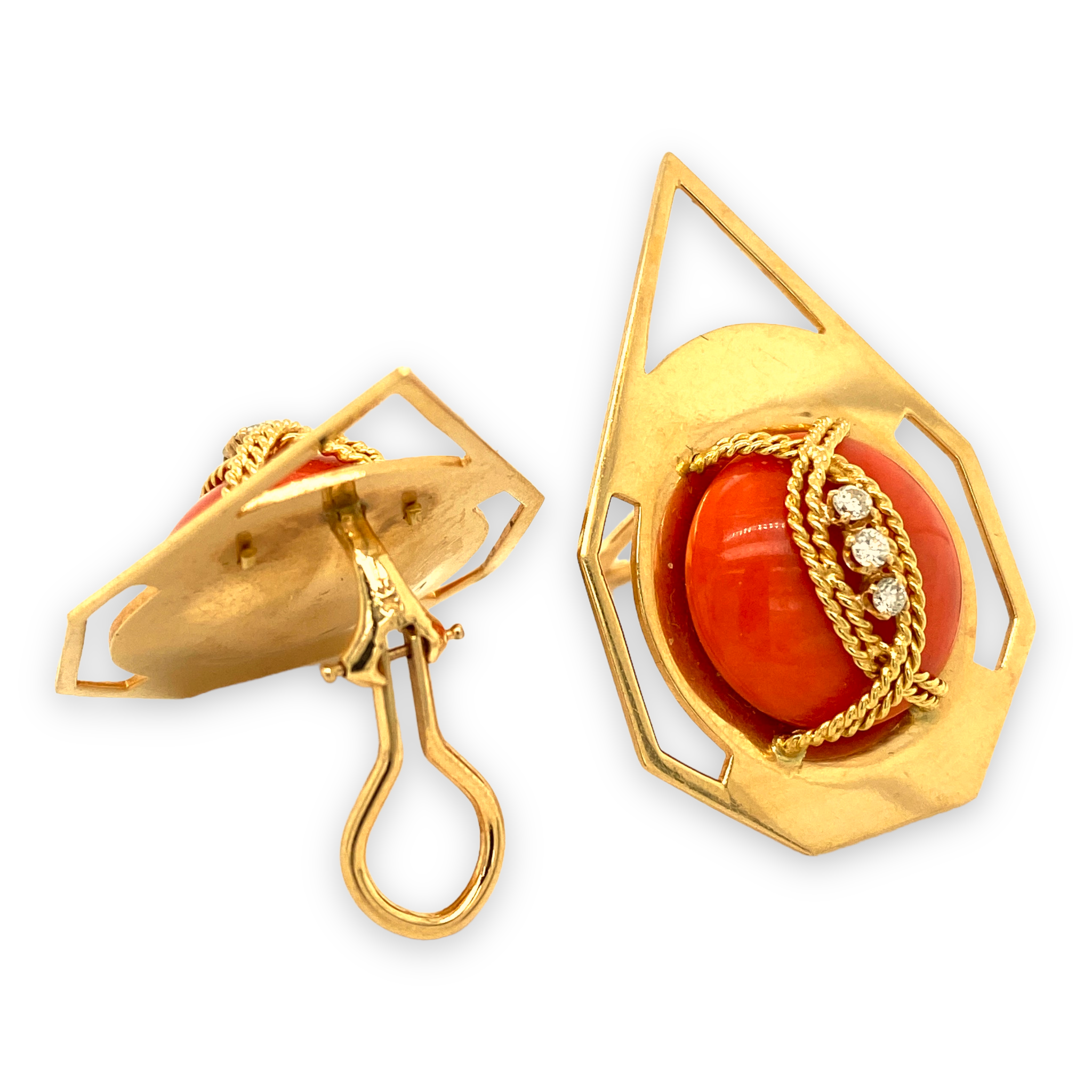 Coral, Diamond and Gold Earrings - Wildsmith Jewellery Earrings