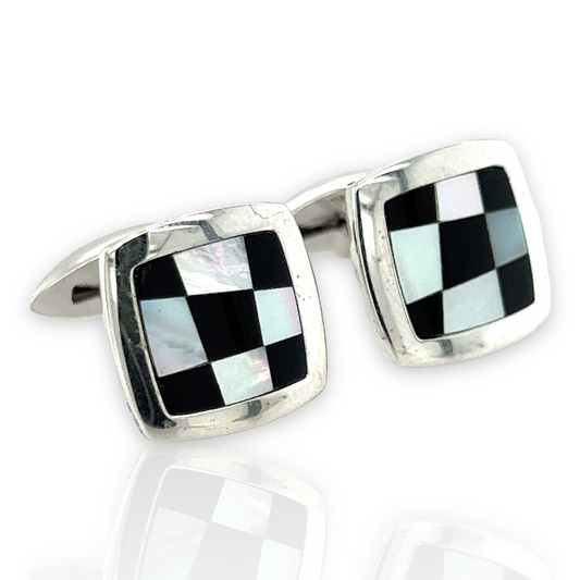 Onyx & Mother of Pearl Chequered Cufflinks - Wildsmith Jewellery Cufflinks