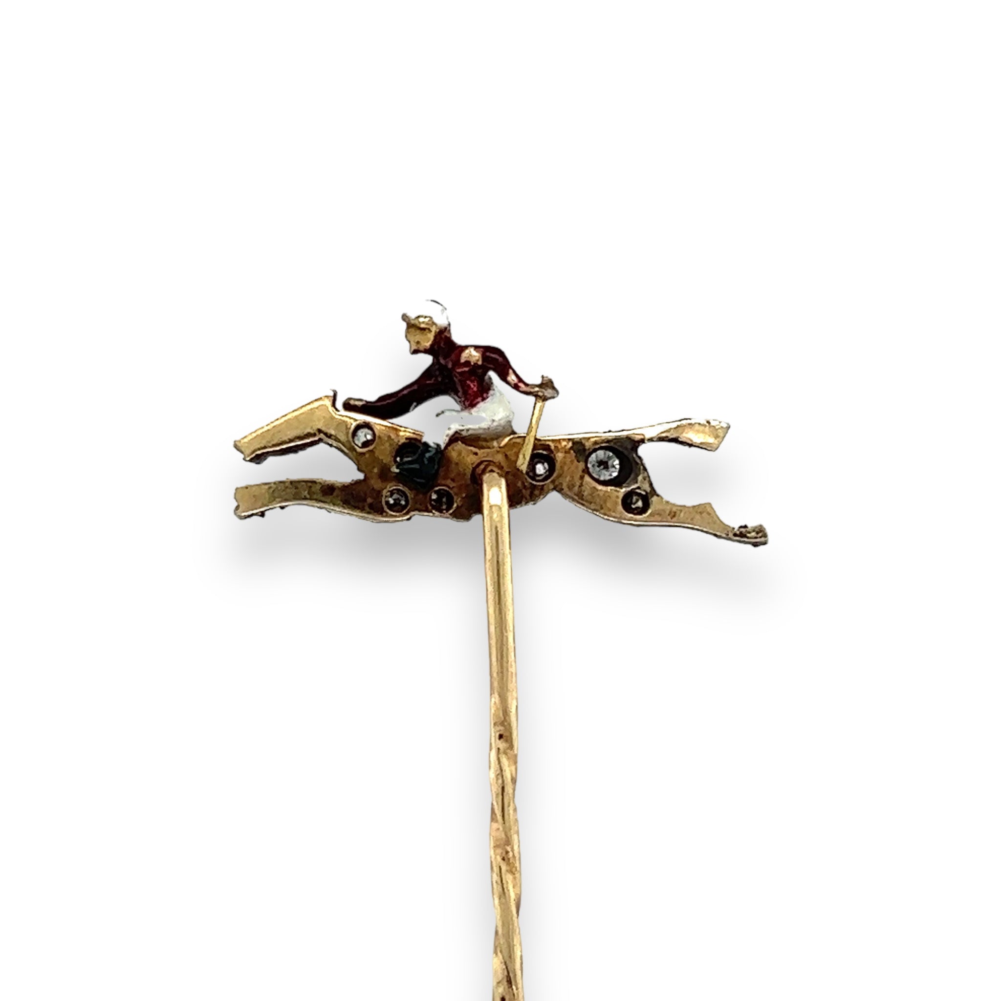 Edwardian Diamond & Enamel Race Horse & Jockey Stickpin - Wildsmith Jewellery Stickpins