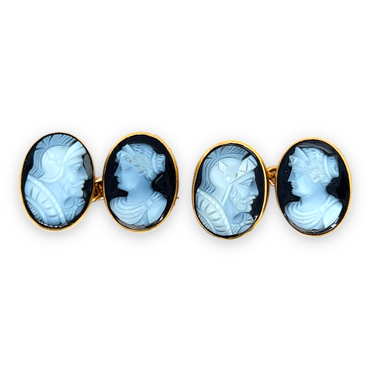 Victorian Hard Stone Cameo Cufflinks - Wildsmith Jewellery Cufflinks