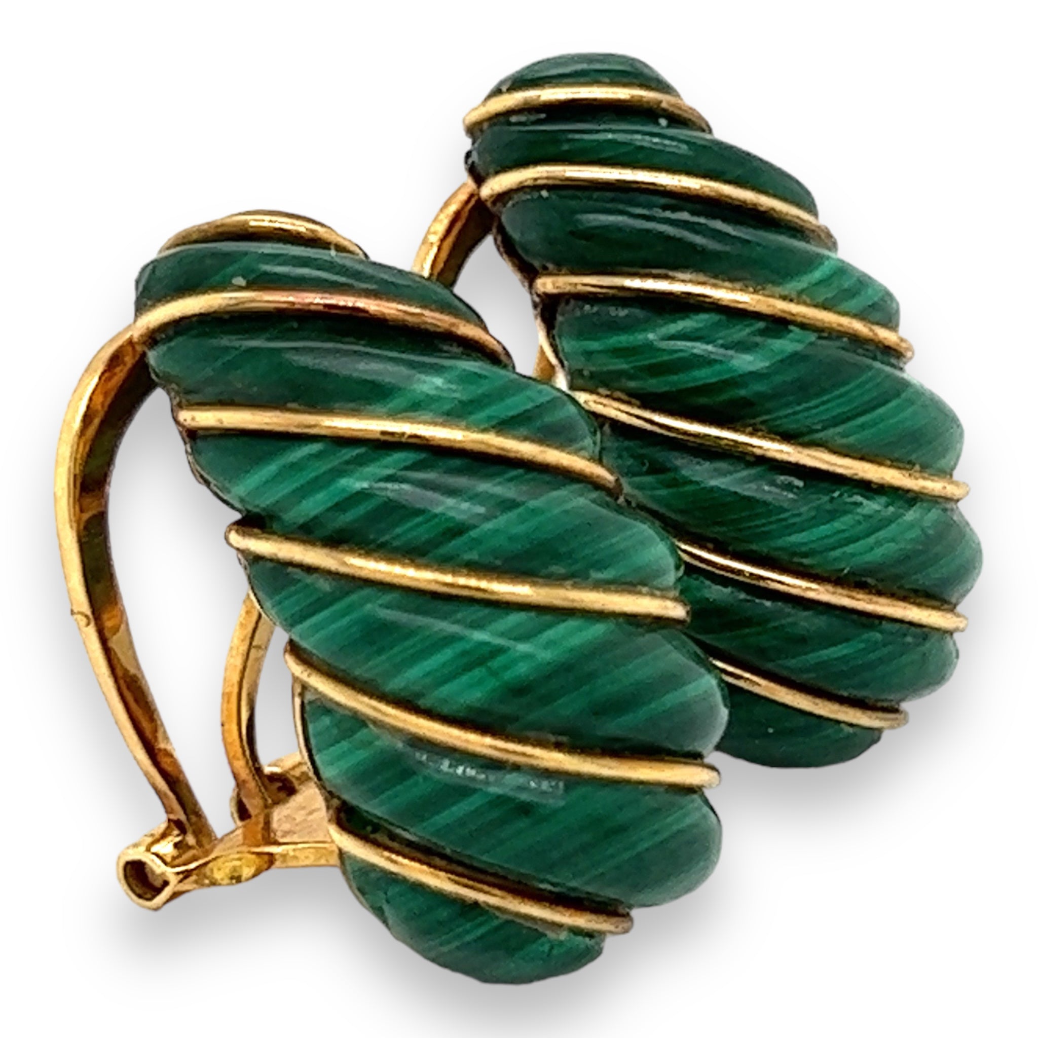 1970s 18ct Gold & Malachite Earrings - Wildsmith Jewellery Earrings
