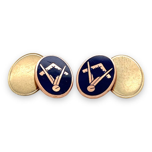 1960s 9ct Yellow & Rose Gold Enamel Masonic Cufflinks - Wildsmith Jewellery Cufflinks