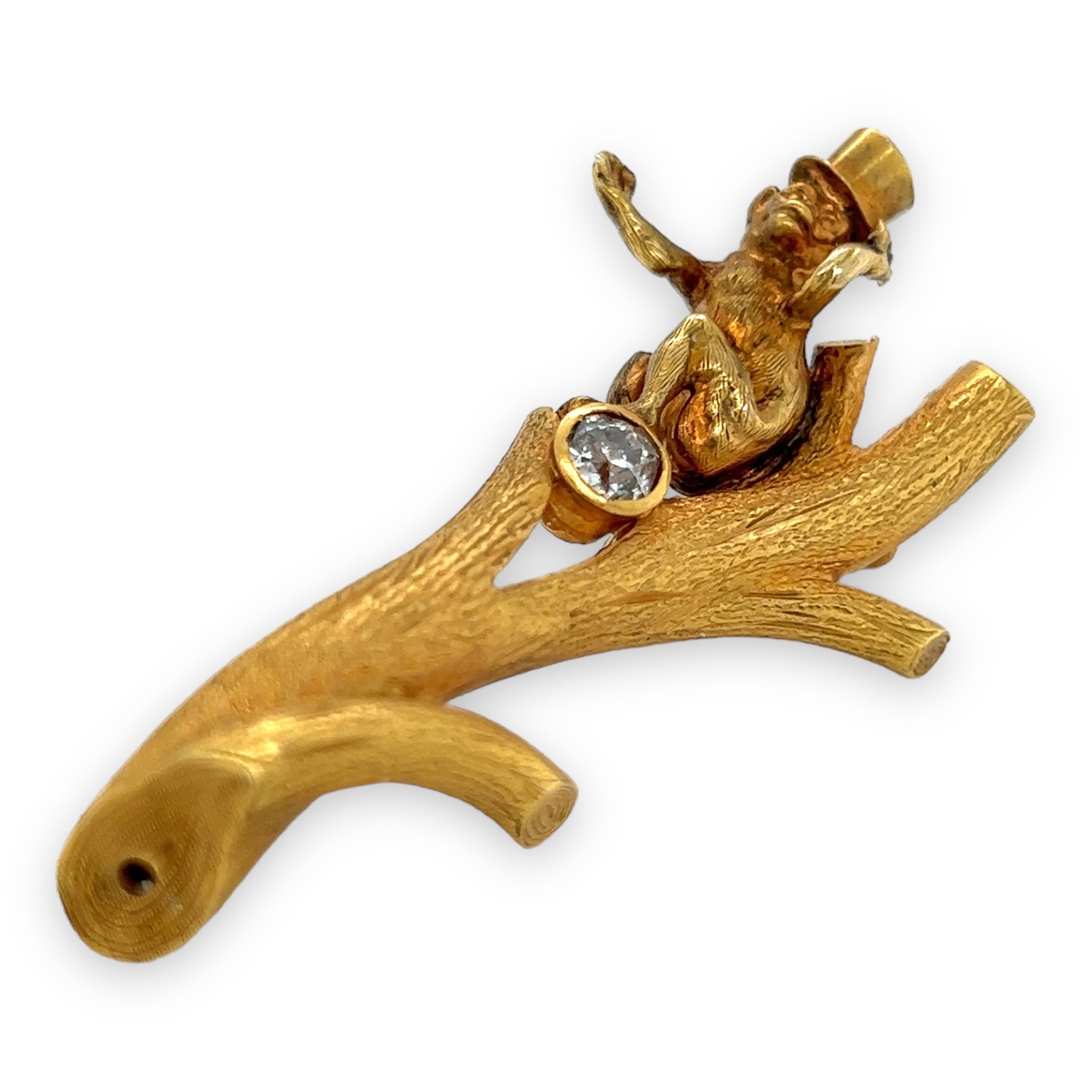 Victorian 15ct Yellow Gold & Diamond Monkey with Top Hat Brooch - Wildsmith Jewellery Brooches & Lapel Pins
