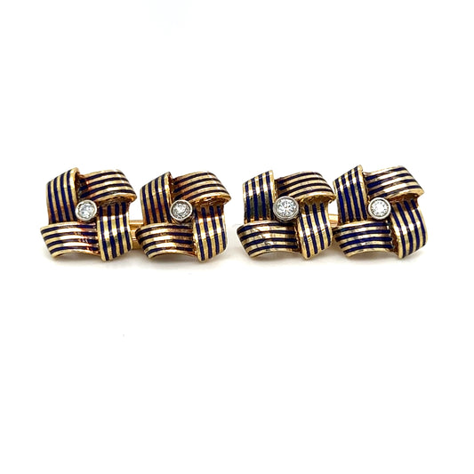 18ct Gold & Blue Enamel Ribbon Cufflinks - Wildsmith Jewellery Cufflinks