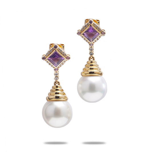 Akoya Pearl & Amethyst Earrings - Wildsmith Jewellery Earrings