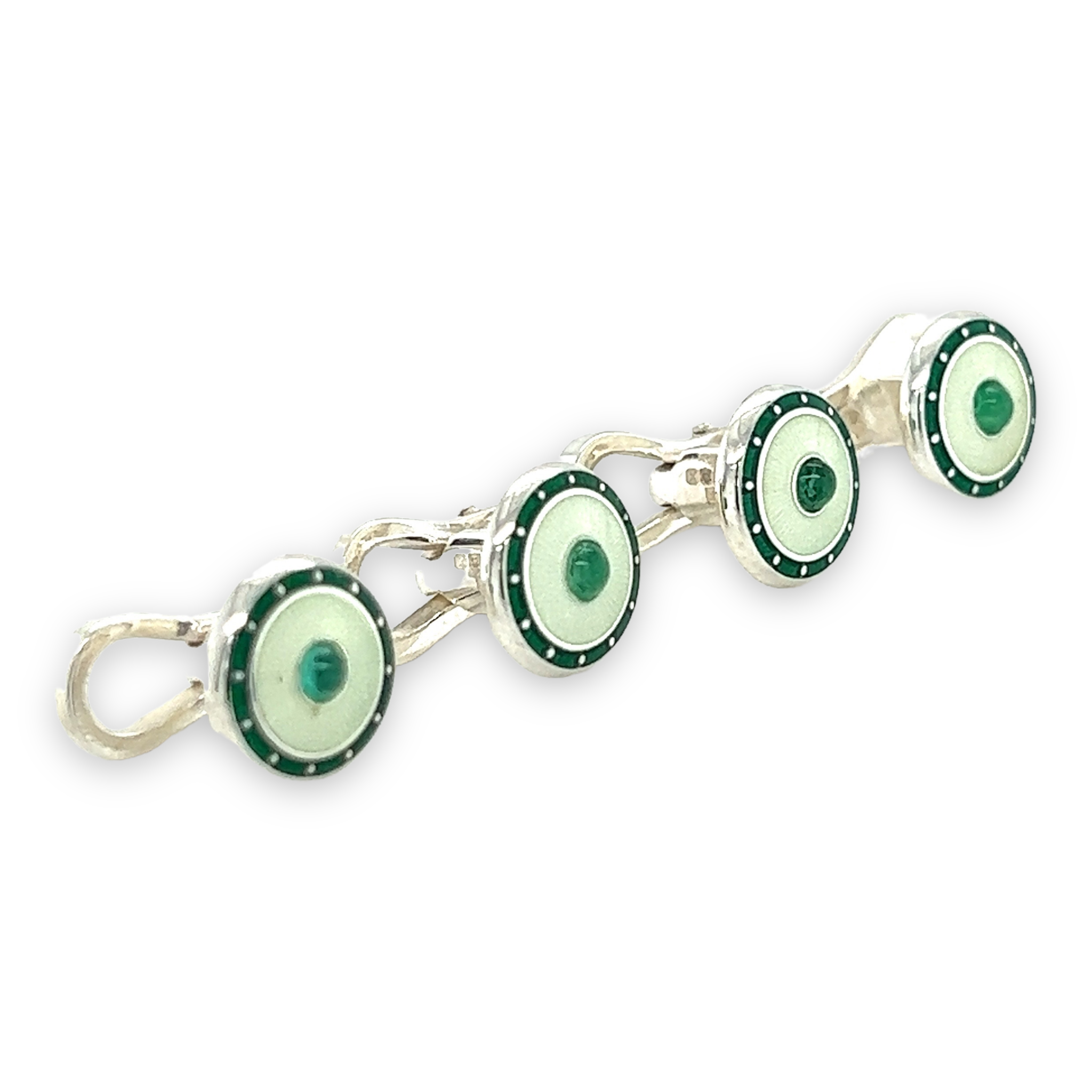 Emerald and Enamel Sterling Silver Shirt Studs - Wildsmith Jewellery Shirt Studs