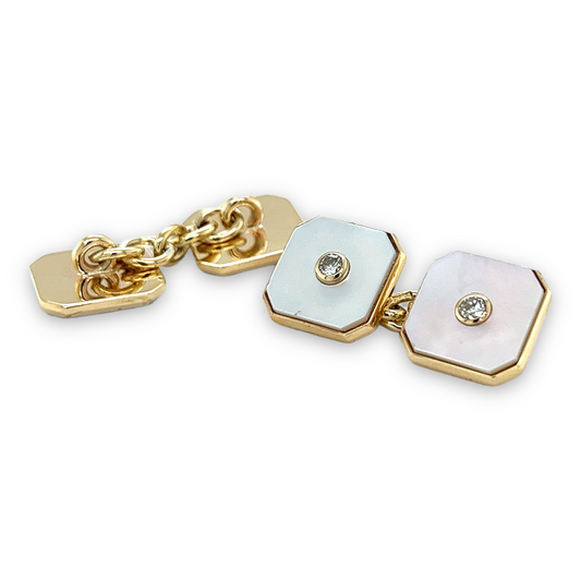 Octagonal Mother of Pearl and Diamond Cufflinks - Wildsmith Jewellery Cufflinks