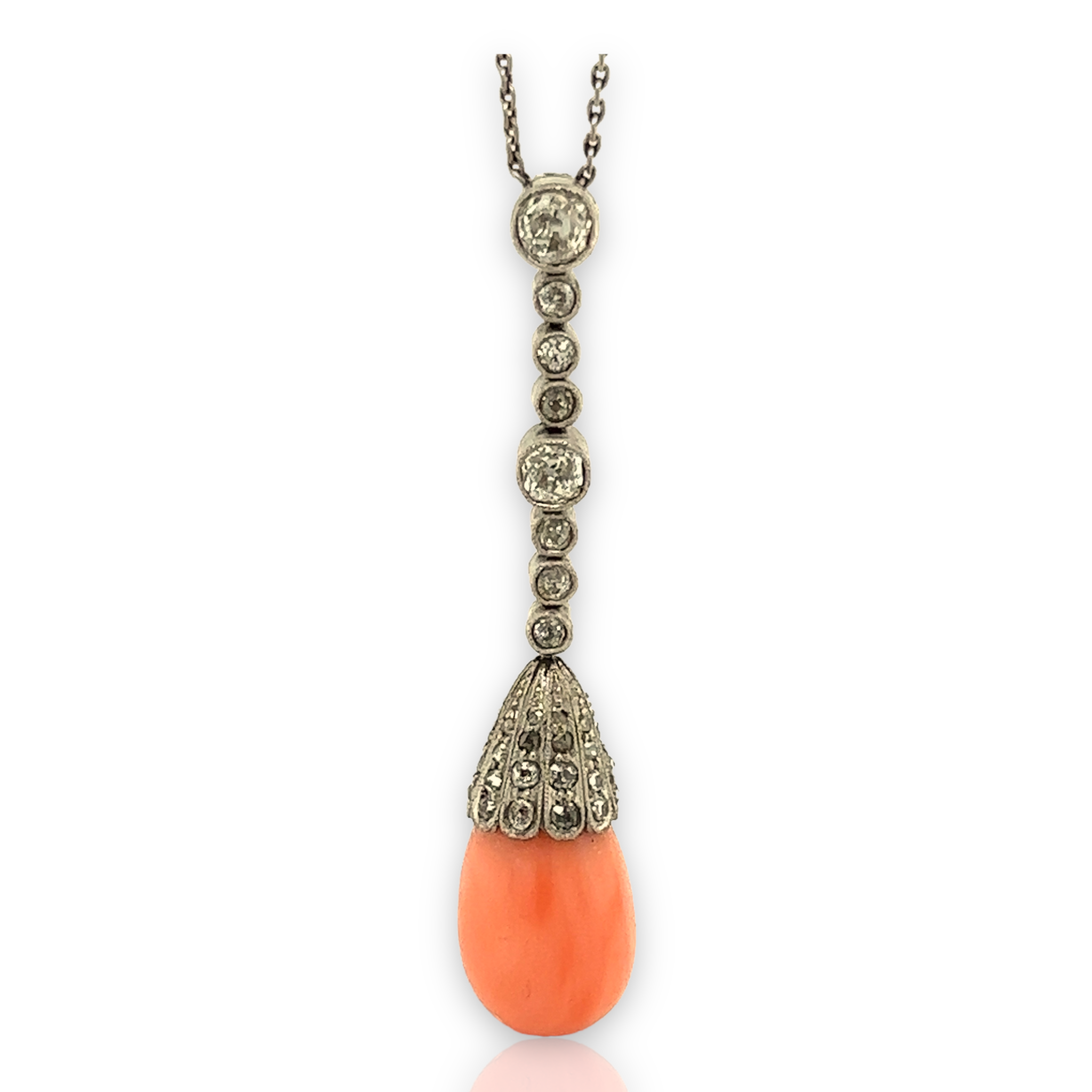 Edwardian, Coral & Diamond Pendant - Wildsmith Jewellery Necklaces