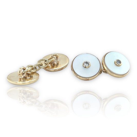 Round Mother of Pearl & Diamond Cufflinks - Wildsmith Jewellery Cufflinks